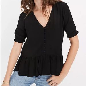 Madewell Black Courtyard Ruffle-Hem Top